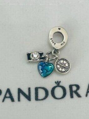 Pandora Camera, Heart & Compass Triple Dangle Charm